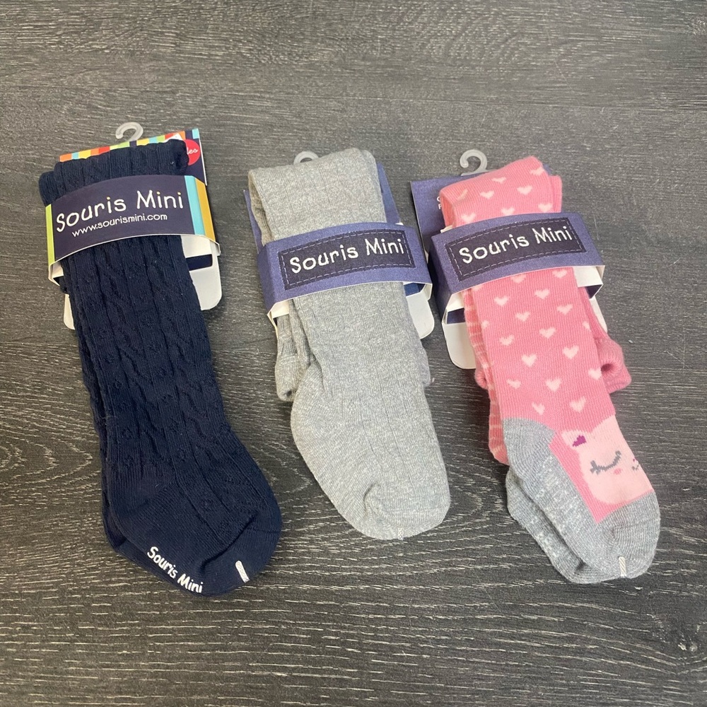 Souris Mini tights Set - Navy, Gray, Pink